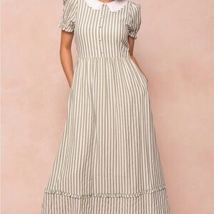 Ivy City Co Green and White Striped Maxi Dress, Worn only once